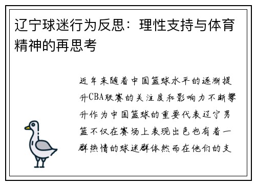 辽宁球迷行为反思：理性支持与体育精神的再思考