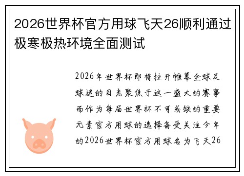 2026世界杯官方用球飞天26顺利通过极寒极热环境全面测试